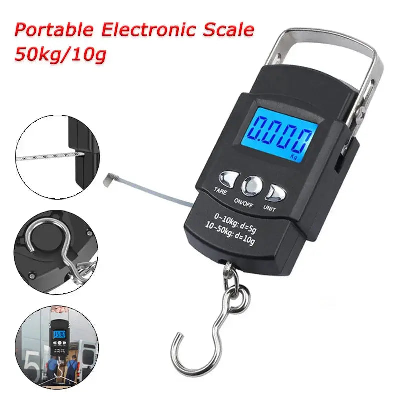 ProScale Portable Electronic Hanging Scale 50kg Capacity With LCD Display 10g Precision And 1m Measuring Tape