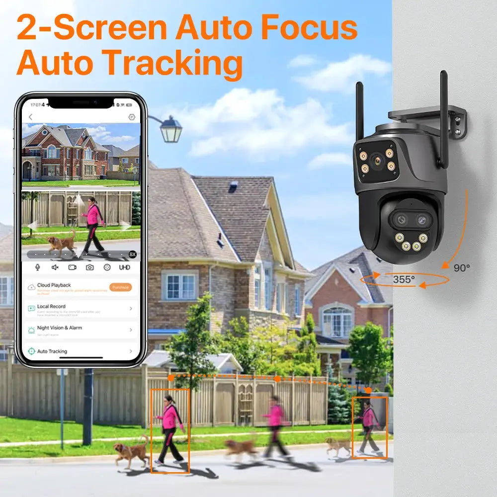 IP Camera by Simples Market 6K 9MP WiFi outdoor PTZ with 8x zoom, three-lens, dual-screen app view
