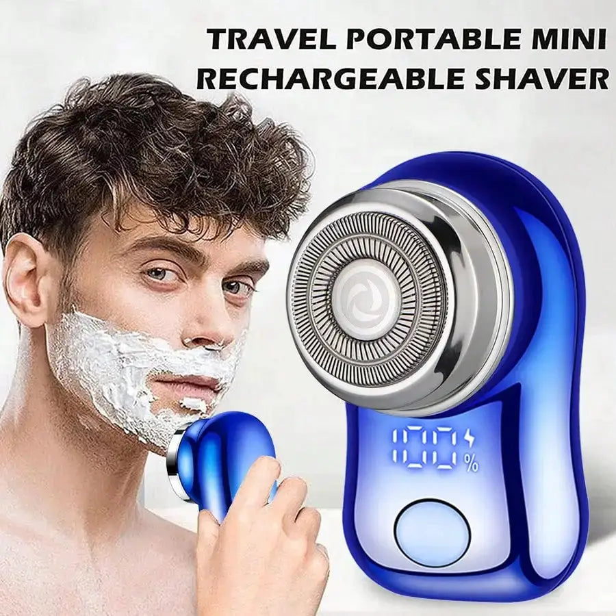 Rechargeable blue cordless foil shaver with digital display for travel