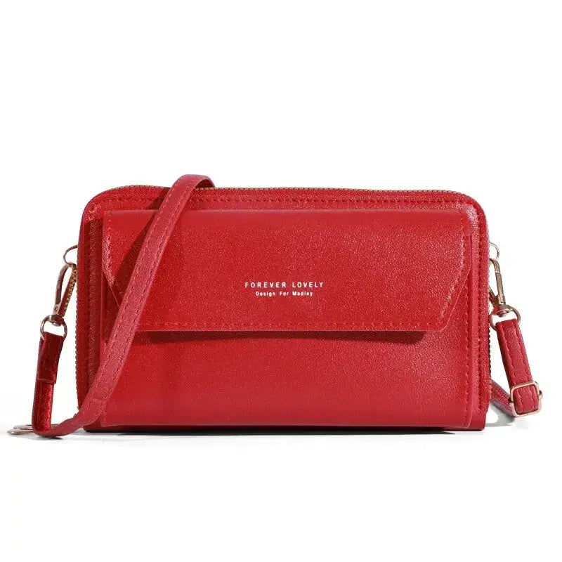 NovaLux Womens PU Material Crossbody Bag With Double Layer Design On One Shoulder For Mobile Phone And Essentials
