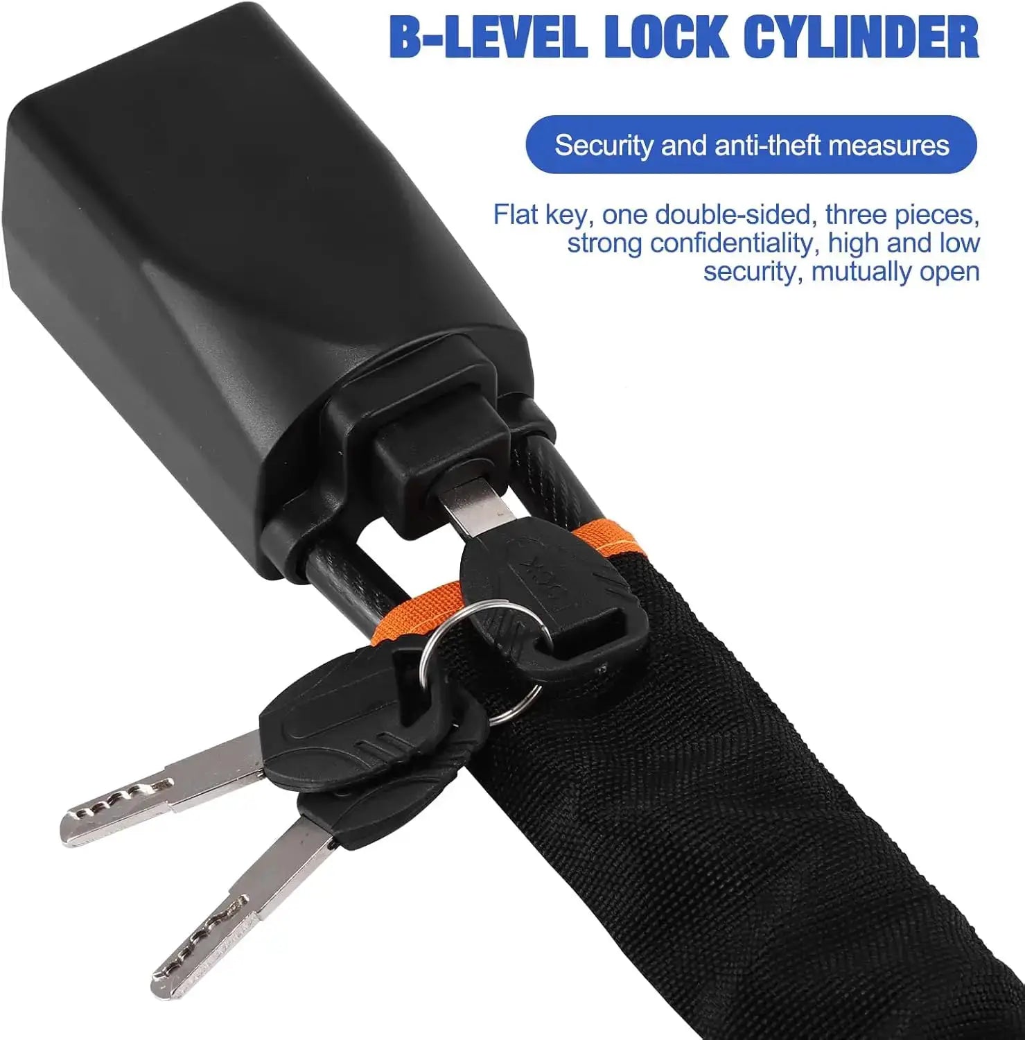 Car steering wheel lock with two keys, black housing and universal-fit steel cable