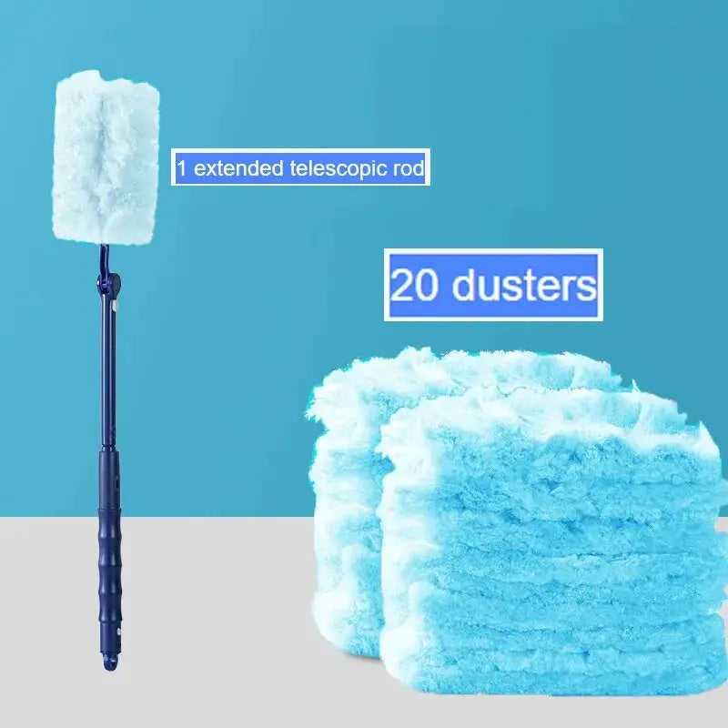 Extended telescopic pole dust collector with blue microfiber duster; includes 20 replacement dusters by Simples Market