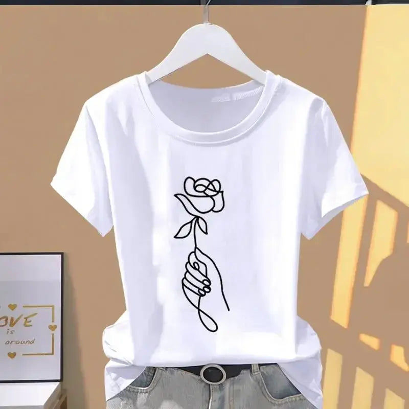 Women Floral Print Oversized Short Sleeve T Shirt Graphic Tee Casual Everyday Summer Top