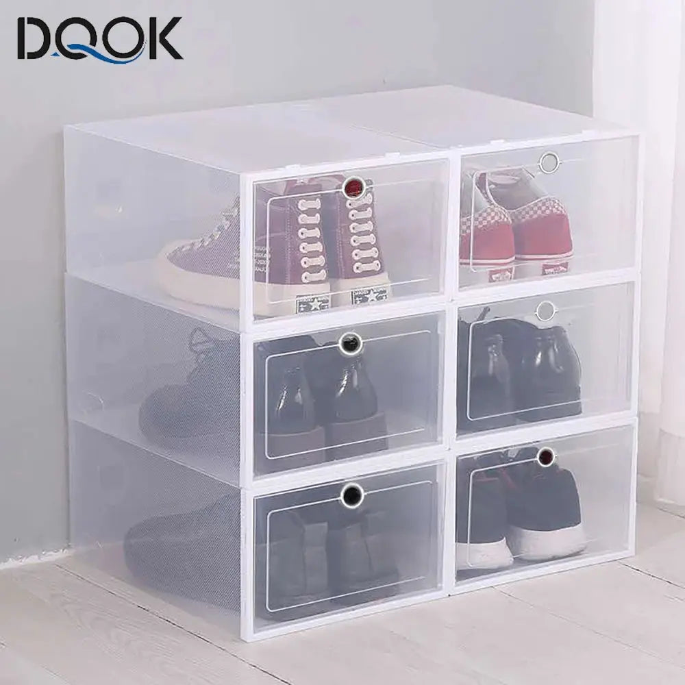 6 Pack Transparent Thickened Foldable Shoe Boxes Dustproof Stackable Storage Organizers For Shoes