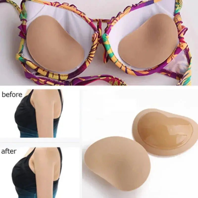 Chest Push Up Sticky Bra With Thicker Sponge Pads Removable Silicone Inserts Invisible Swimsuit Bra