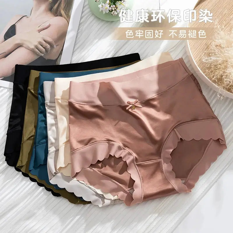 Silk panties set of 8, women's mid-rise briefs in assorted colors with scalloped edges