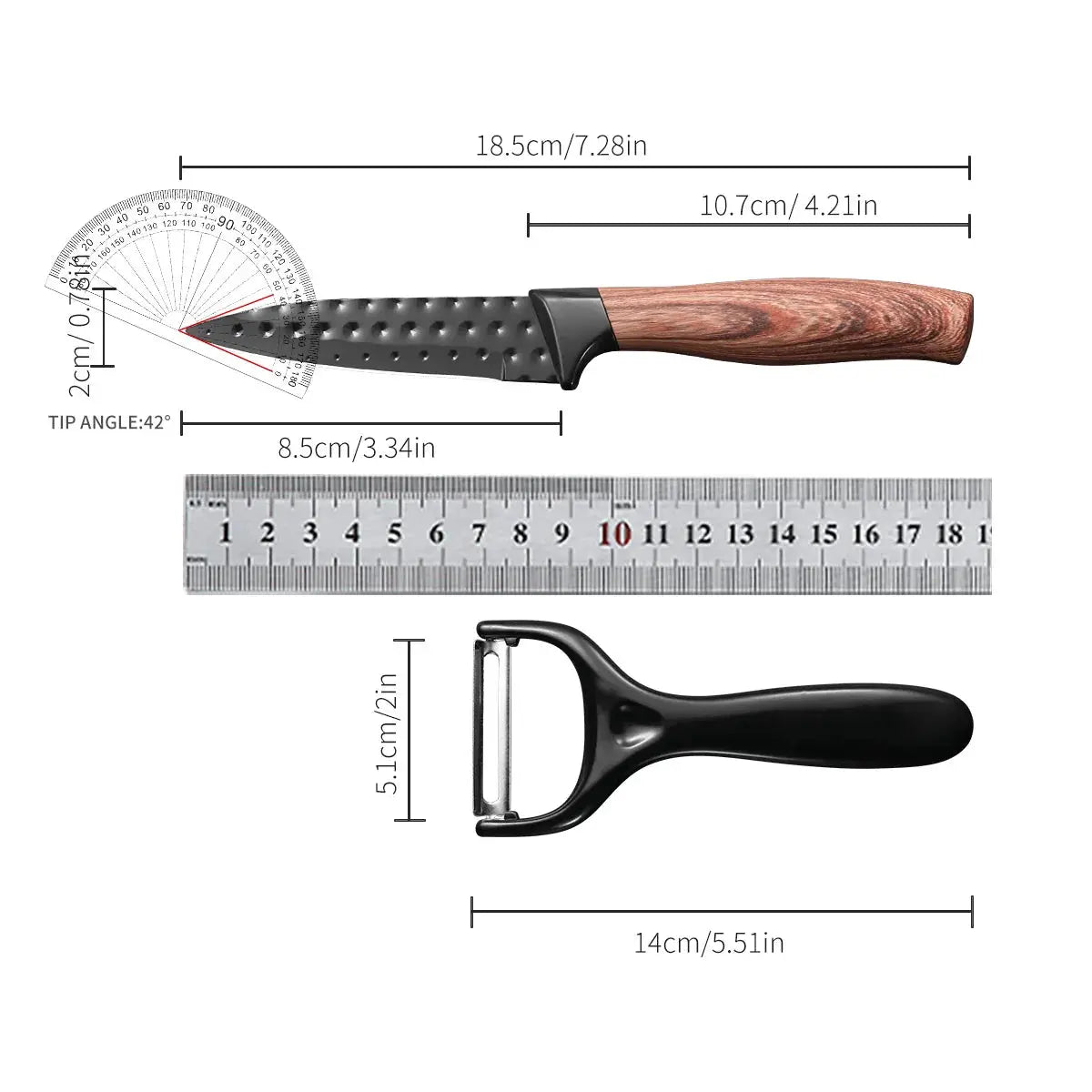 Stainless Steel Fruit Knife Paring Knife Two Piece Set With Non Stick Antibacterial Blades And Wood Grain Handles