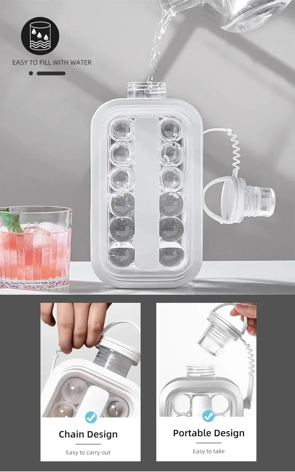 Simples Market portable 2-in-1 folding ice maker water bottle with 12-round ice cube molds