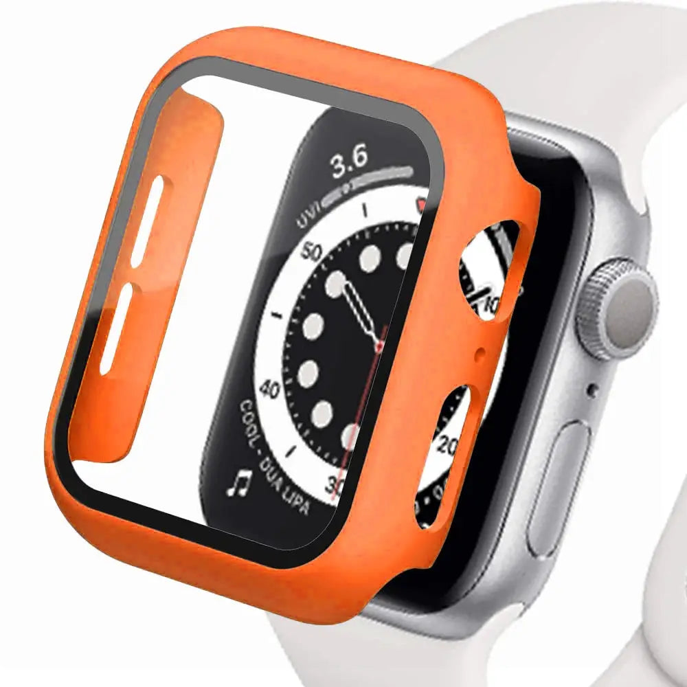 Simples Market orange Apple Watch tempered-glass screen protector with protective case for 40–45mm Series 4–8, SE