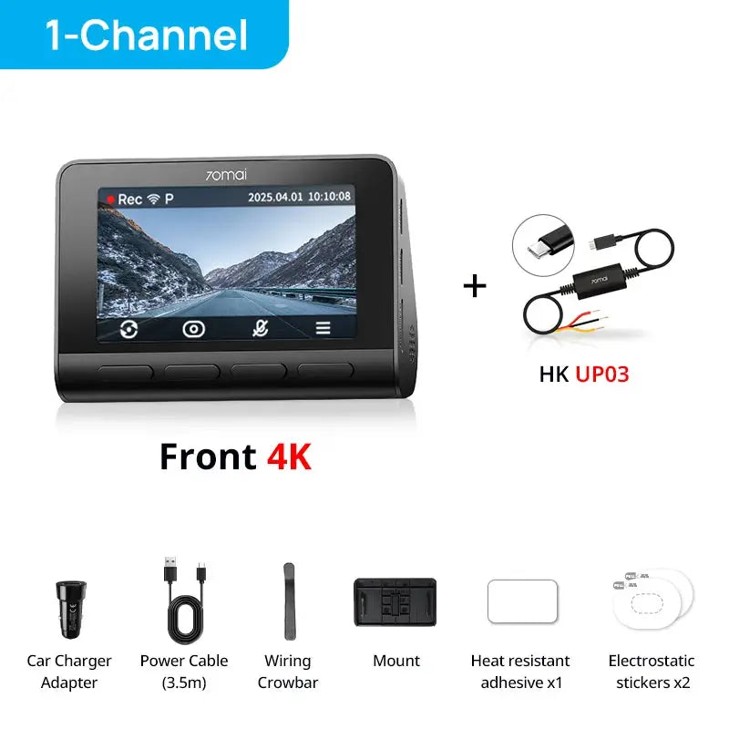 70mai Dash Cam 4K A810S front touchscreen car camera; black with accessories kit
