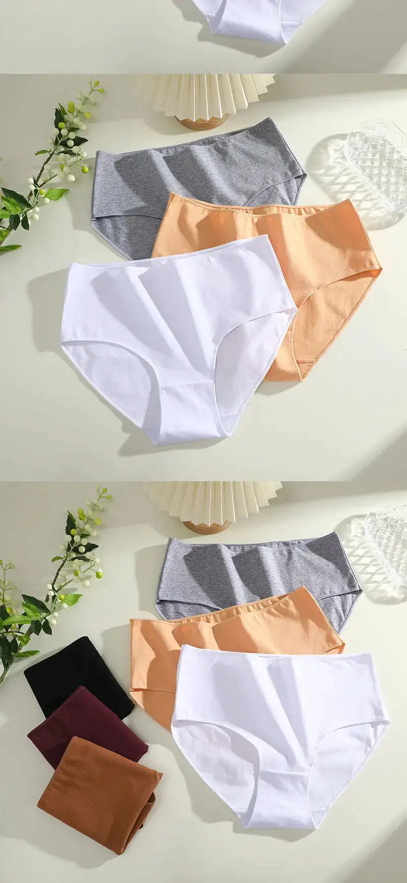 4-piece cotton high-waist seamless panties for women, breathable underwear, Simples Market, plus size S-2XL, assorted colors