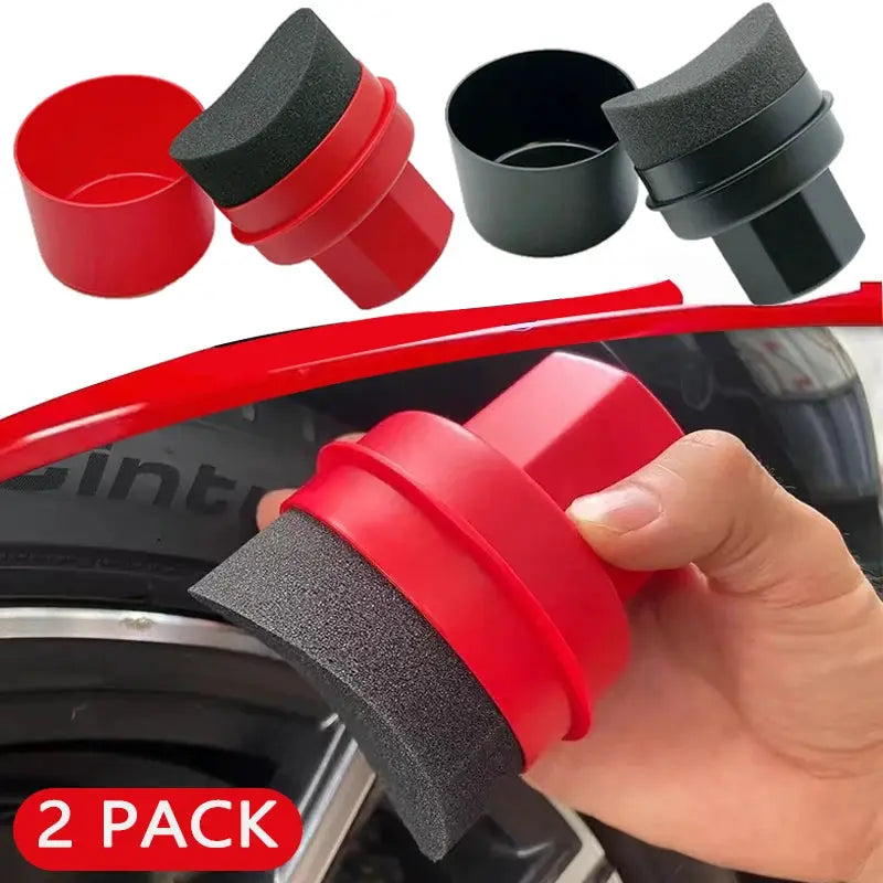 Simples Market 2-pack curved tire sponge brush set with red and black covers and foam applicator pads for tire dressing
