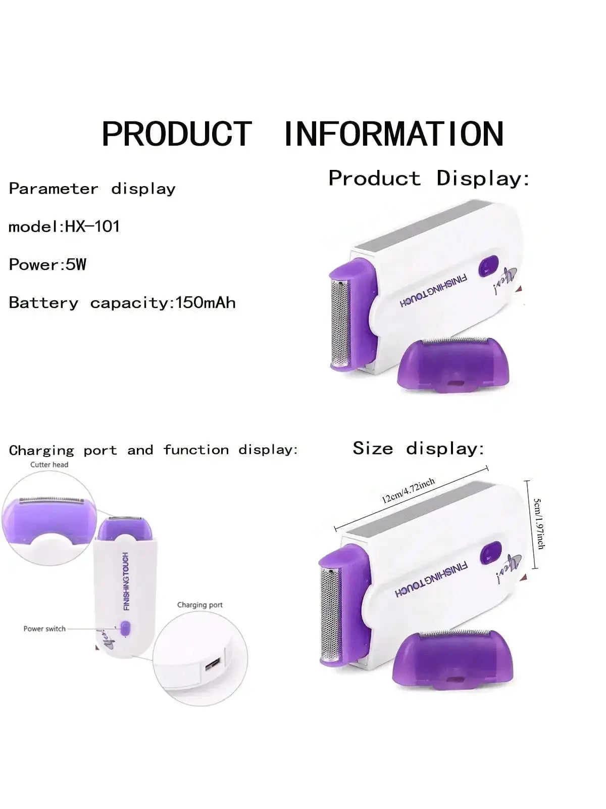 Simples Market professional electric shaver for facial, leg, bikini, hand and body, white with purple accents.