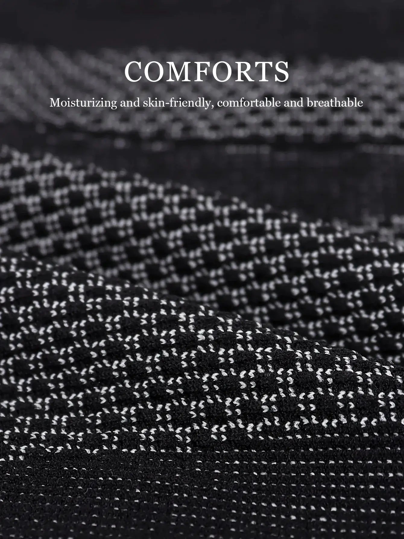 Simples Market high-waist seamless panties fabric close-up in black knit with white speckles