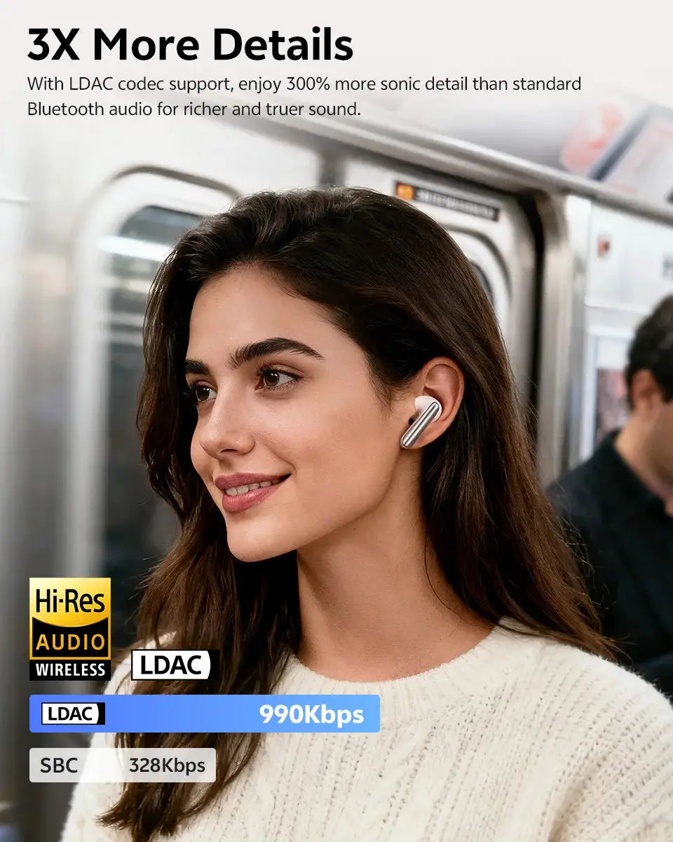 QCY MeloBuds N60 HT19 wireless earbuds in silver with LDAC Hi-Res Audio