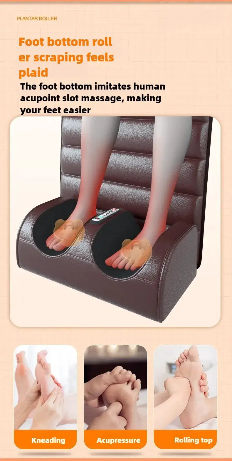 Simples Market brown electric full-body massage mattress with heating, dual foot kneading cushions and remote