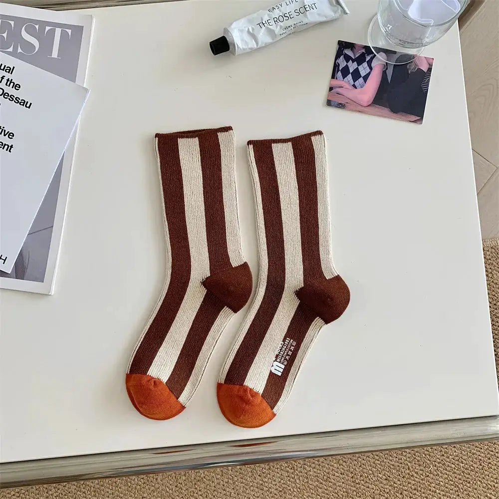 TrendWeave Striped Unisex Crew Socks Breathable Cotton For All Day Comfort And Style
