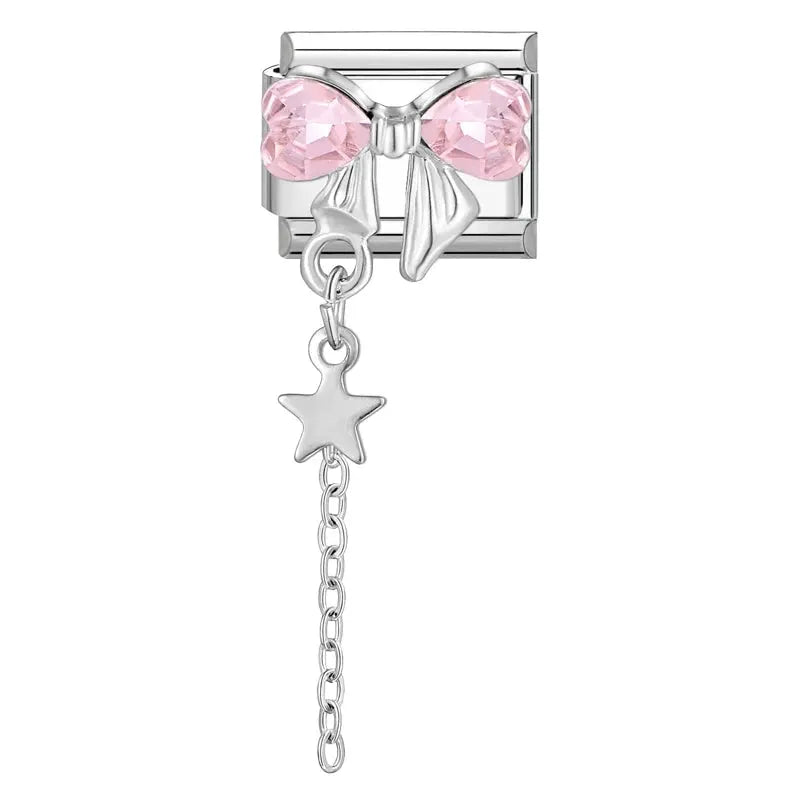 Zircon Moon Cherry Bow Knot Butterfly Heart Star Italian Charm Links For 9mm Bracelet Stainless Steel DIY Jewelry Gifts