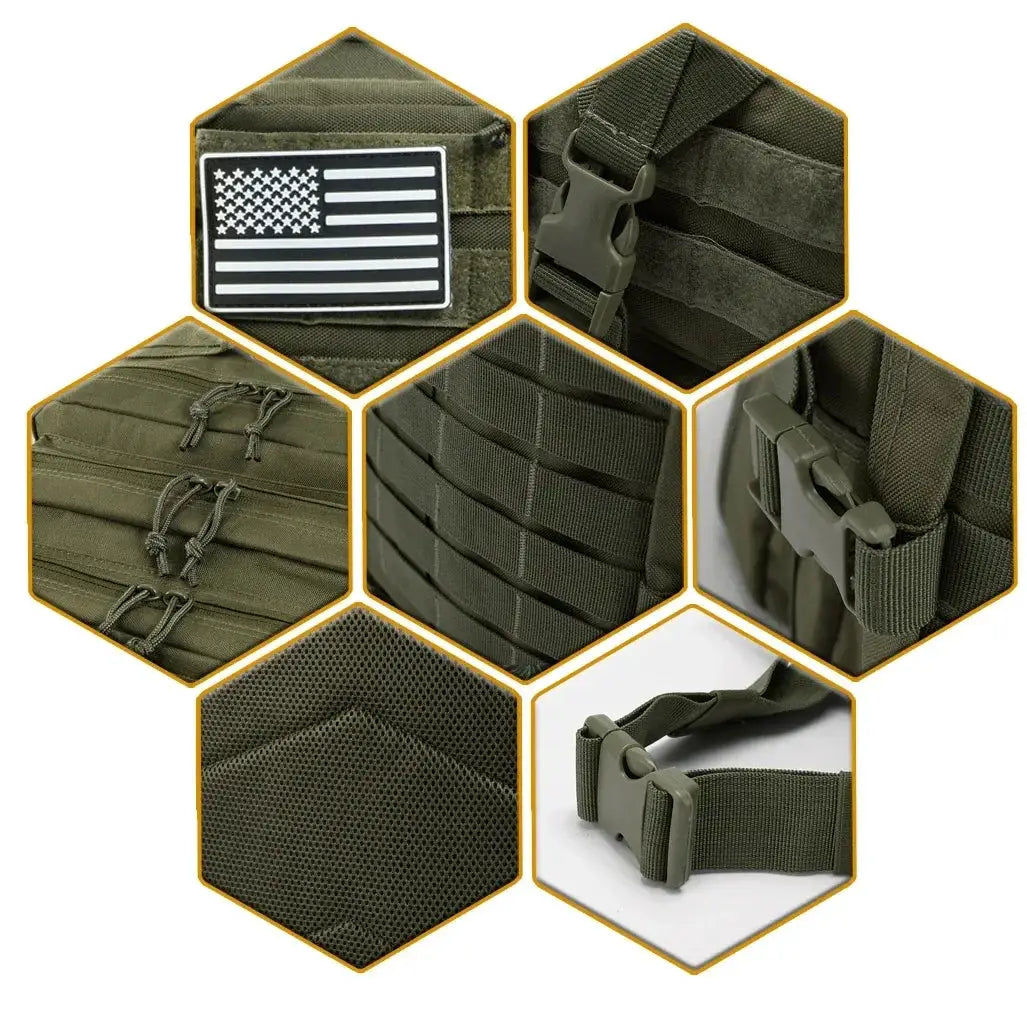 45L tactical backpack Simples Market olive green with MOLLE webbing and buckles