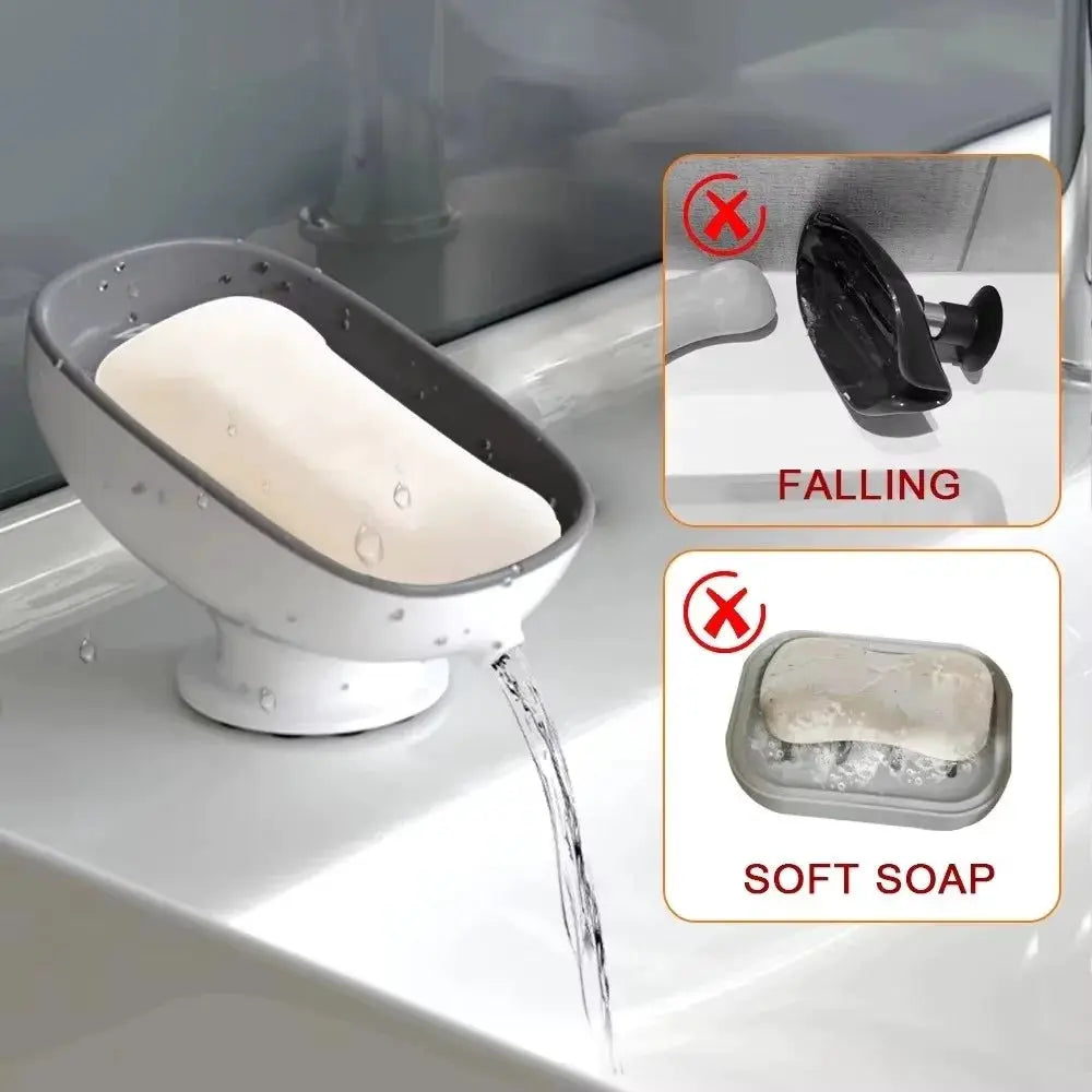 Simples Market white-gray suction cup soap holder with drainage for bathroom sink, keeps soap dry and tidy