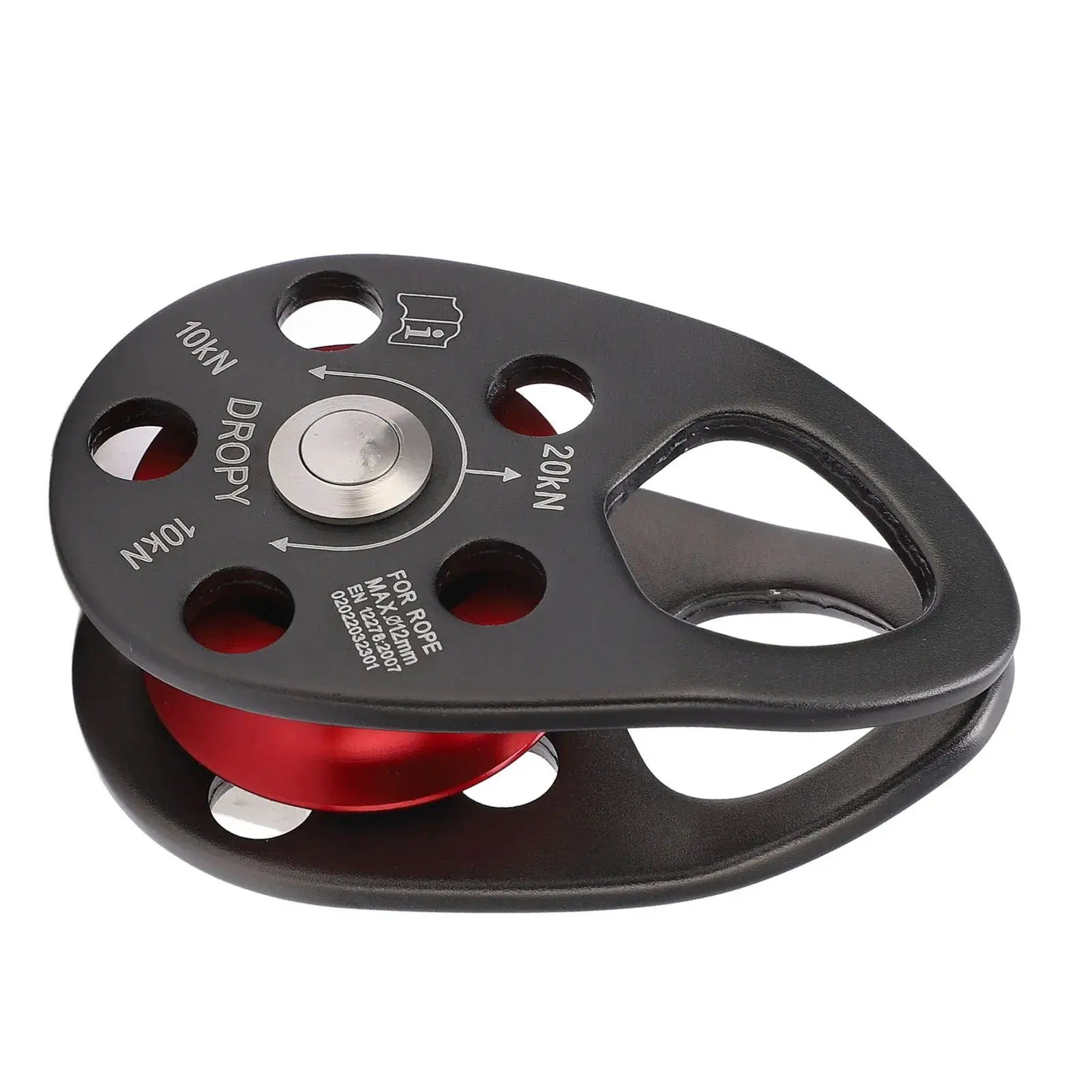 Simples Market portable aluminum alloy climbing pulley, single fixed 20kN load, black with red wheel