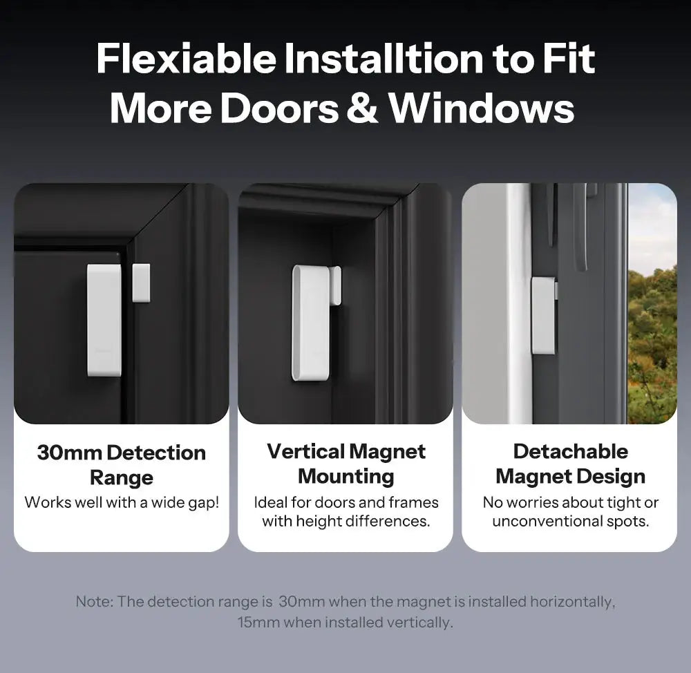 SONOFF SNZB-04PR2 SenseGuard door/window sensor - 30mm detection range, vertical magnet mounting, detachable magnet