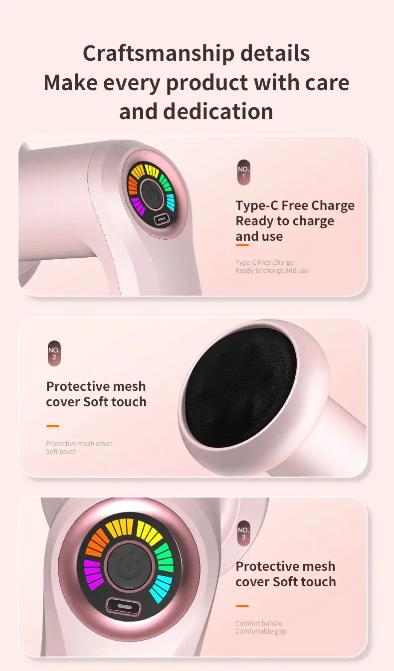 Simples Market pink cordless handheld neck and body massager with color-coded dial and protective mesh covers
