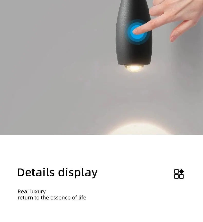MARPOU LED Pendant Light, 6W, adjustable height with touch switch, black finish, Simples Market