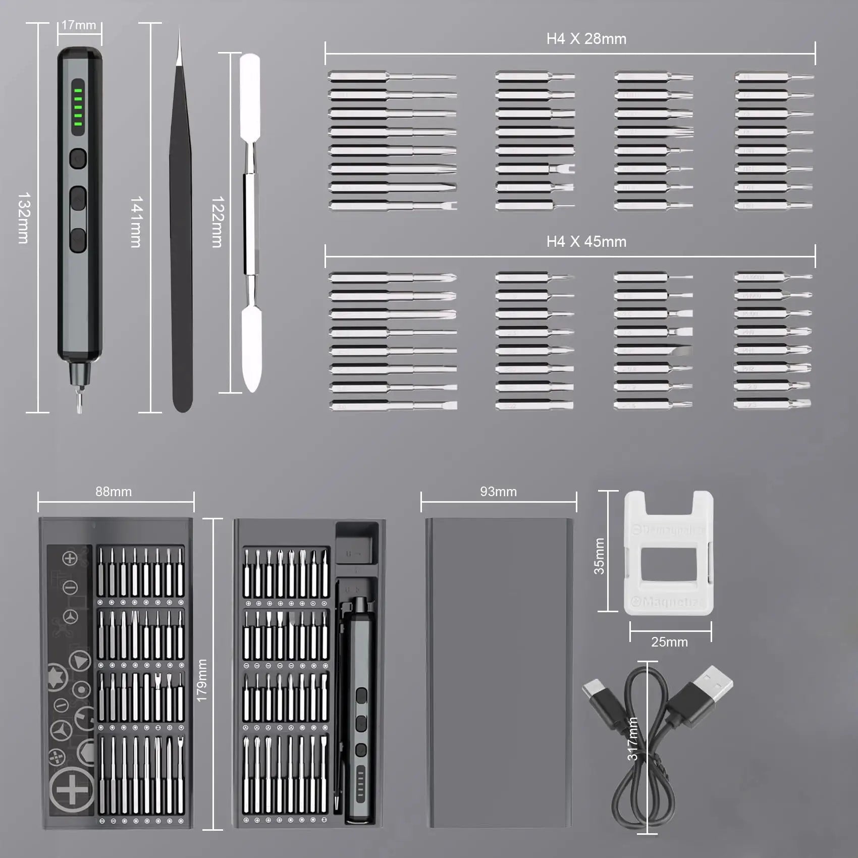 Mini Precision Electric Screwdriver Set 68 In 1 With 64 Magnetic Bits 5 Torque Settings Brushless Motor For DIY Repair