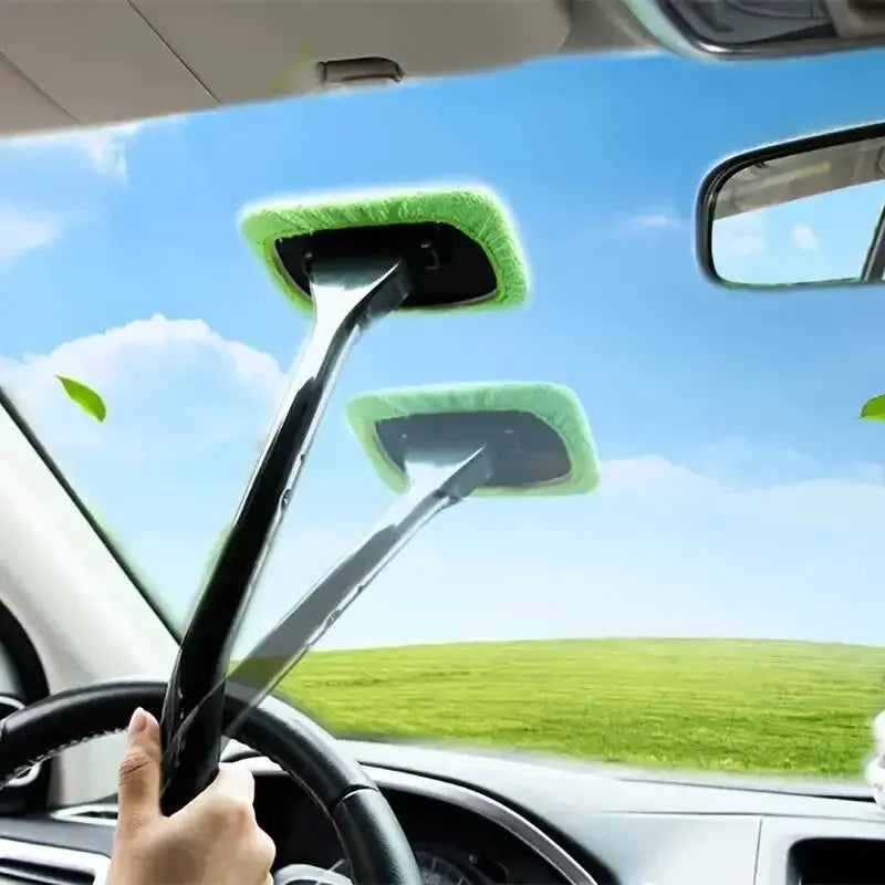 Simples Market windshield wash tool window cleaning brush kit, two long-handle brushes with green foam pads