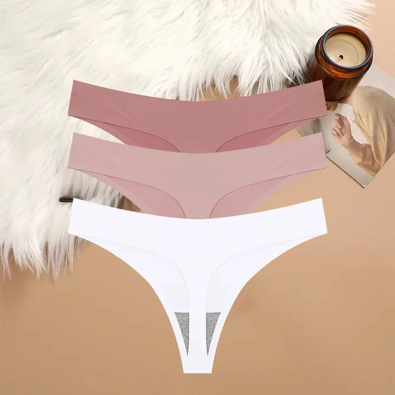 G-string underwear 3-pack by Simples Market, seamless low-waist thong in white, blush pink and dusty rose