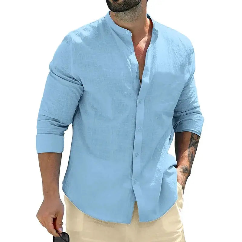 Autumn Mens Long Sleeve Cotton Shirt For Business Casual Solid Color Breathable Streetwear Button Front White
