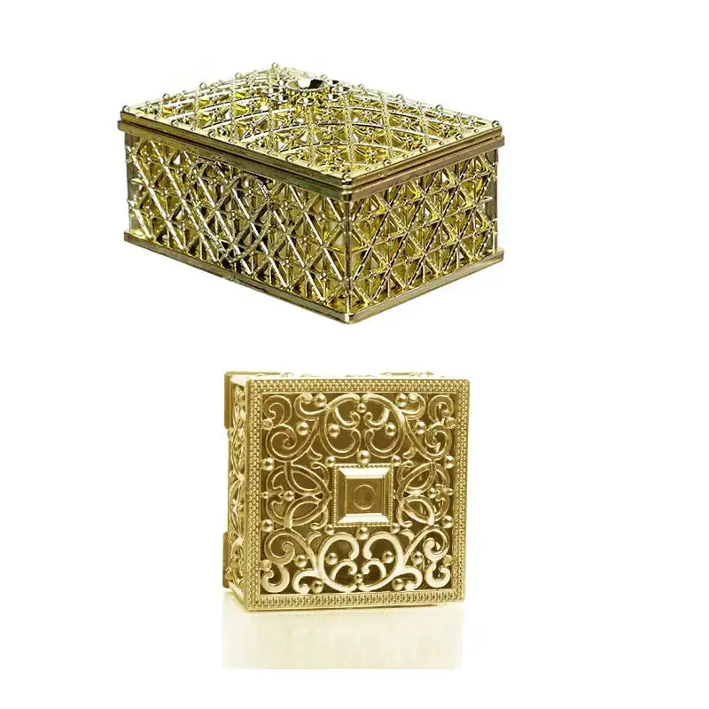 AuroraLux Two Piece Treasure Jewelry Box Set Silver Hollow Flower Pattern Travel Storage For Necklace Earrings Ring