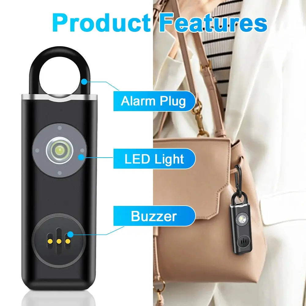 Hollarm self-defense personal alarm keychain by Simples Market, 130dB siren, LED light, rechargeable, black
