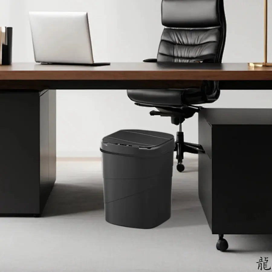 Smart Sensor Touchless Automatic Trash Can by Simples Market, black battery-powered for office use