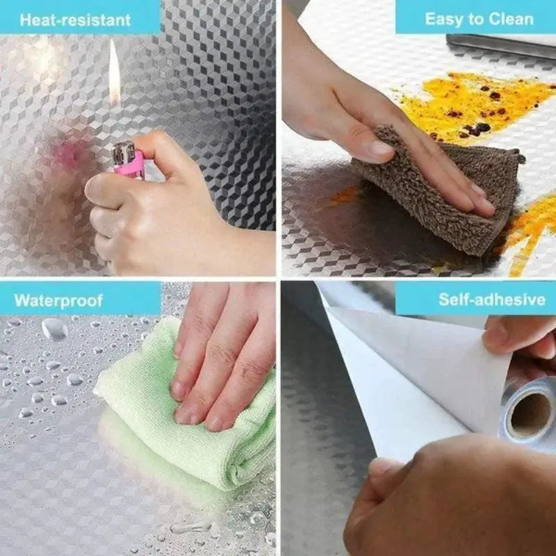 Self Adhesive Aluminum Foil Kitchen Wallpaper Stickers Oil Proof Waterproof Countertop Cabinet Shelf Liner