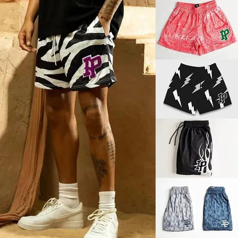 Men's IP Trend shorts set, 5 breathable quick-dry mesh designs in zebra, pink, black, gray and blue prints