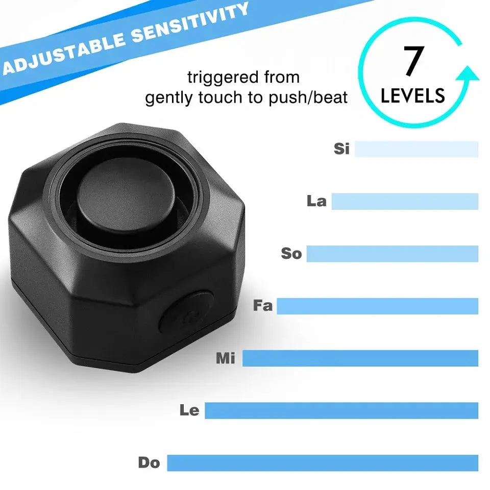 Hollarm wireless bike vibration alarm by Simples Market in black, USB charging with 7-level adjustable sensitivity