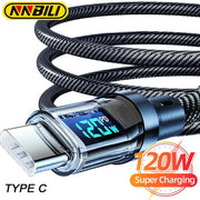 NNBILI braided USB-C charging cable with LED display, 120W fast charging