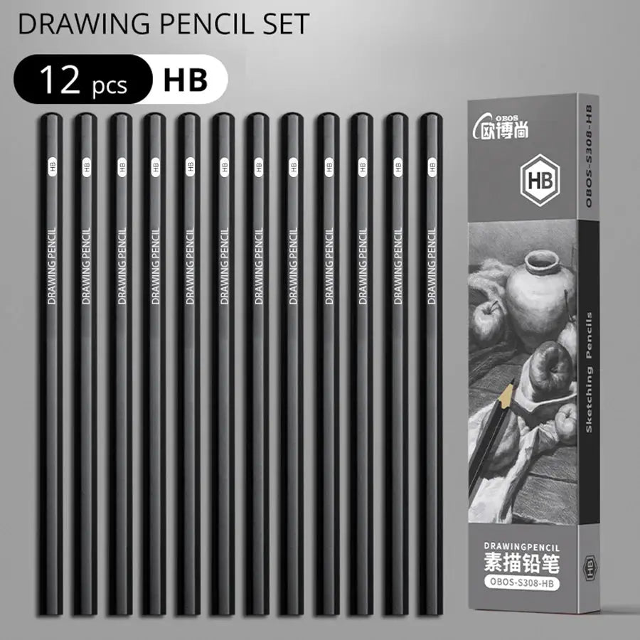 Drawing pencil set, 12-piece HB graphite pencils for sketching