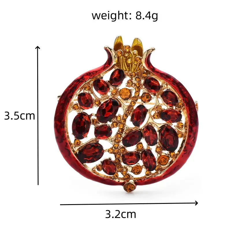 Wuli Baby Red Crystal Pomegranate Plant Brooch Pin For Women Summer Jewelry Gift Bag Accessory