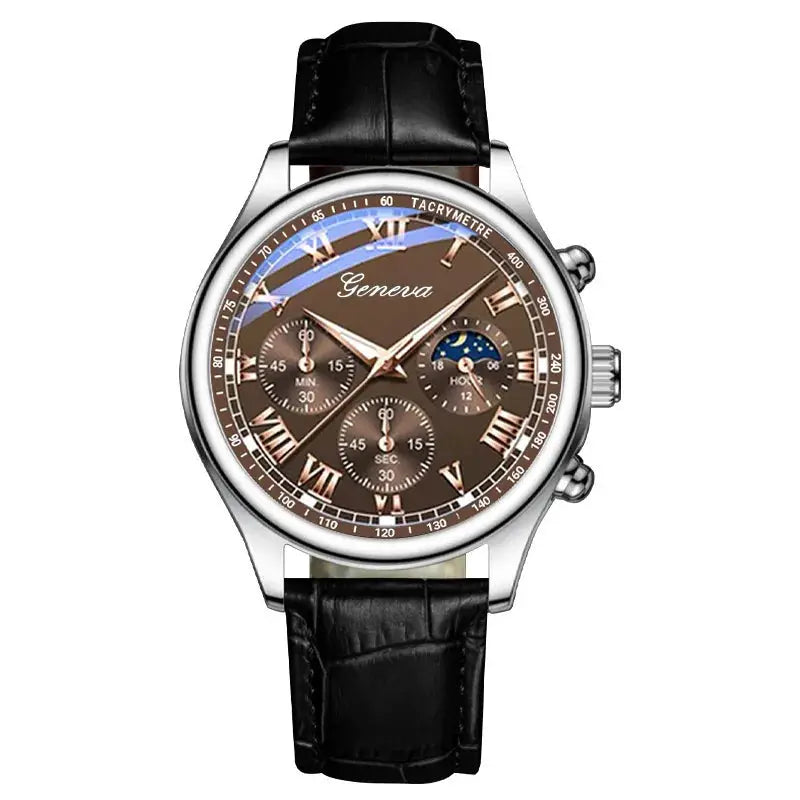 Mens PU Leather Strap Quartz Wristwatch With Stopwatch Durable Outdoor Casual Timepiece For Everyday Use