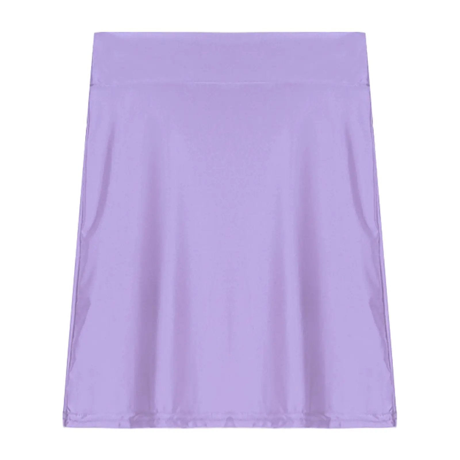 Purple glossy patent leather mini skirt with a low-rise waist for clubwear