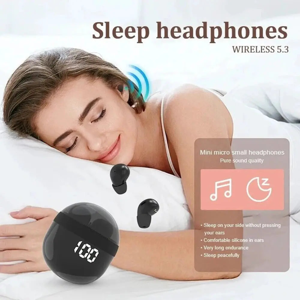 SK18 mini invisible wireless earbuds, black, Bluetooth 5.3, Simples Market sleep headphones with microphone