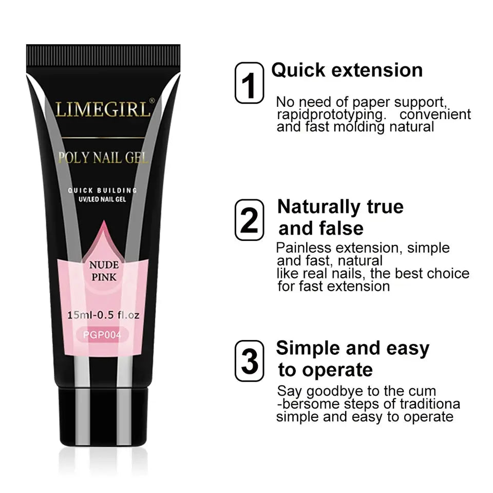 LIMEGIRL nude pink gel nail polish tube with black packaging and gold lettering