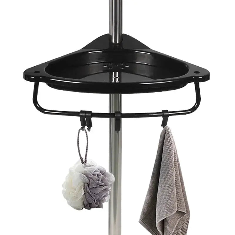 Stainless steel telescopic 4-layer bathroom corner shower rack by Simples Market with hooks