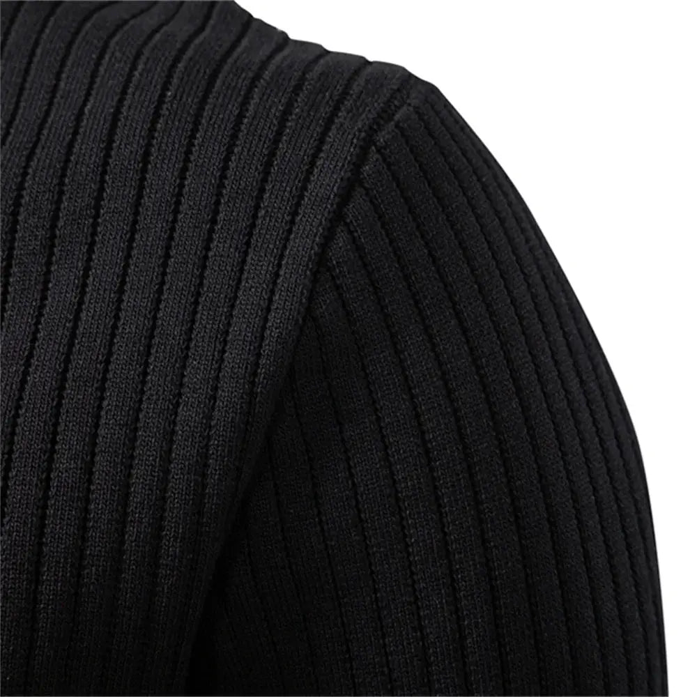 Simples Market AIOPESON men's ribbed polo shirt, black knit, long sleeves, contemporary fit.