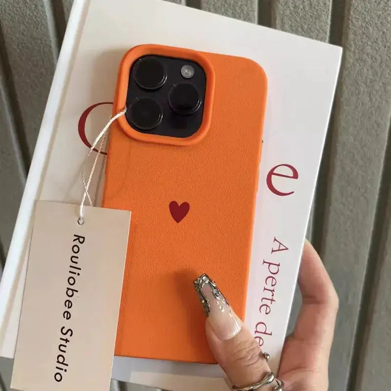 Simples Market orange-red love-heart TPU case for iPhone 17/Air, 16, 14, 13, 12, 11 Pro Max and 7/8 Plus