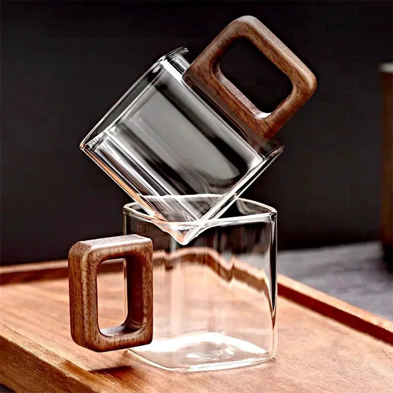 Walnut Glass Coffee Mug With Walnut Wooden Handle Small Capacity Heat Resistant Drinkware For Fresh Ground Coffee