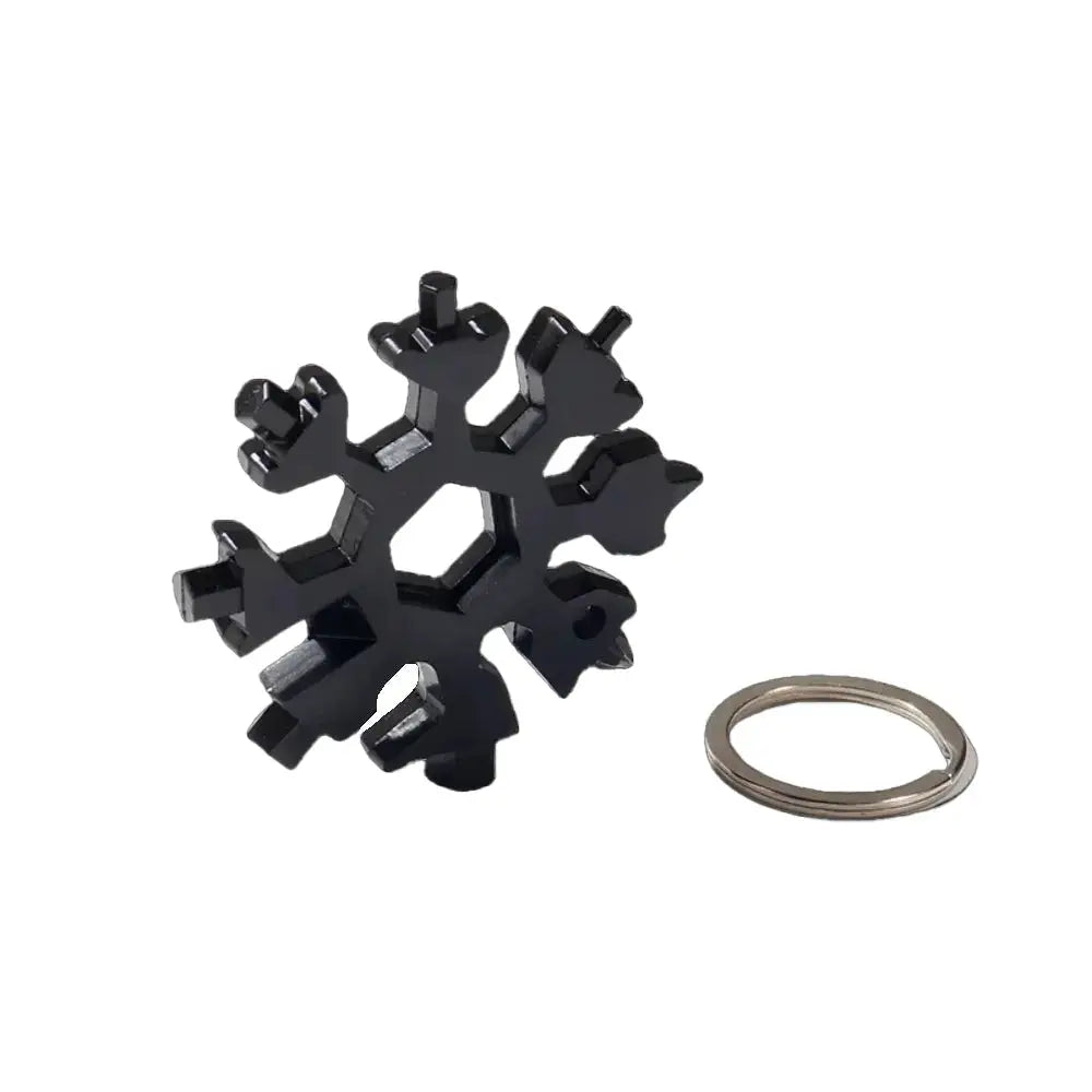 Snowflake 18-in-1 black stainless steel multi-tool with bottle opener and key ring